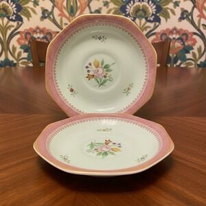 Adams Calyx Ware Lowestoft Dessert Plates, Set of 2 Hand-Painted Fruit Tableware